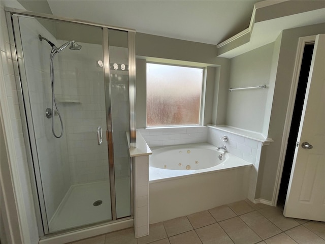 4400 Ripplewood Rd, Frisco, TX 75035 - bathroom with a whirlpool tub, a stall shower, and tile patterned floors
