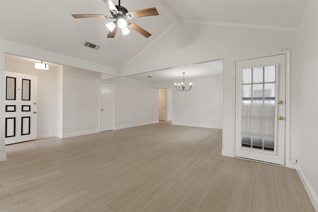 2024 Oakmeadow St, Bedford, TX 76021 - unfurnished room featuring a chandelier, a ceiling fan, and light wood finished floors