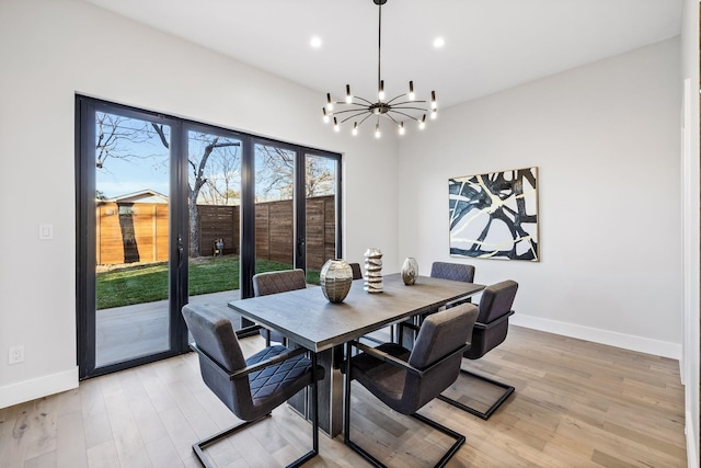 4603 Newmore Ave, Dallas, TX 75209 - dining space featuring a chandelier, recessed lighting, and light wood-type flooring