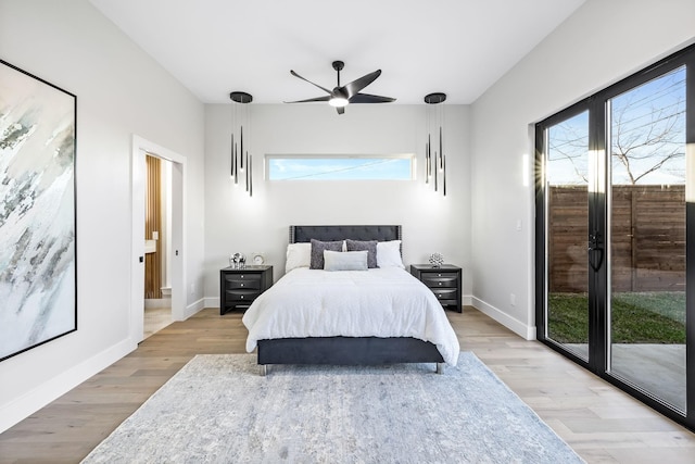 4603 Newmore Ave, Dallas, TX 75209 - bedroom with access to exterior, light wood-style flooring, ensuite bath, and a ceiling fan