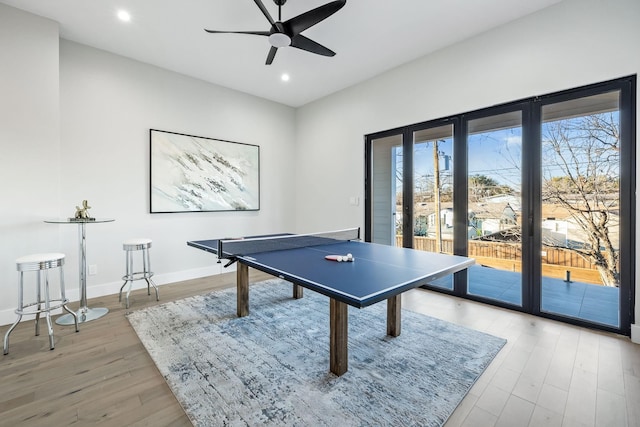 4603 Newmore Ave, Dallas, TX 75209 - rec room featuring a ceiling fan, healthy amount of natural light, light wood-style floors, and recessed lighting
