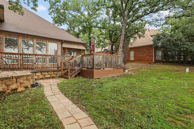 1128 Bent Oaks Dr, Denton, TX 76210 - view of grassy yard with a wooden deck