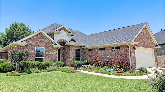 8901 Arbor Crest Ct, Fort Worth, TX 76179 - view of front of property featuring brick siding, a front lawn, a garage, and a shingled roof