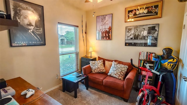 8901 Arbor Crest Ct, Fort Worth, TX 76179 - carpeted living room featuring a ceiling fan