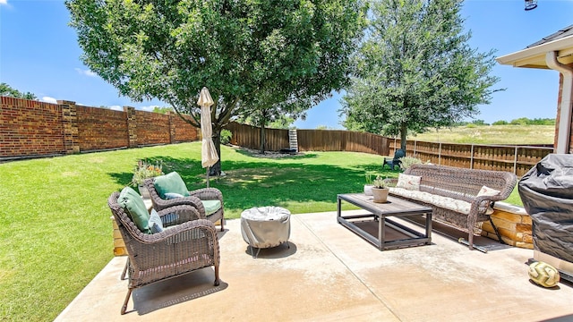 8901 Arbor Crest Ct, Fort Worth, TX 76179 - fenced backyard with outdoor lounge area and a patio