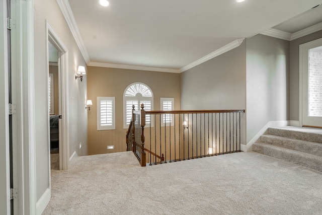 126 Yorkshire Dr, Heath, TX 75032 - corridor featuring carpet, crown molding, an upstairs landing, and recessed lighting