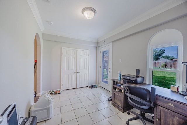 6508 Running Creek Dr, Arlington, TX 76001 - office space featuring ornamental molding, light tile patterned floors, and arched walkways