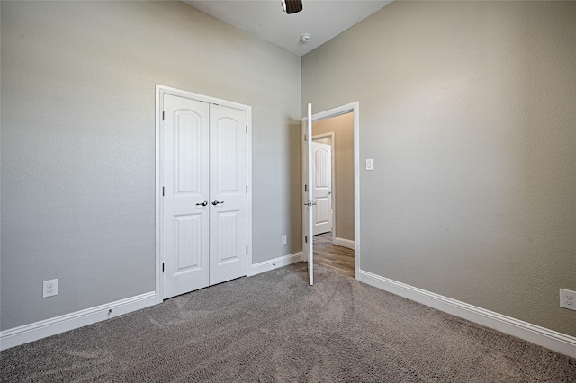 233 Cross Fox Ln, Aledo, TX 76008 - unfurnished bedroom with dark colored carpet, a closet, and ceiling fan