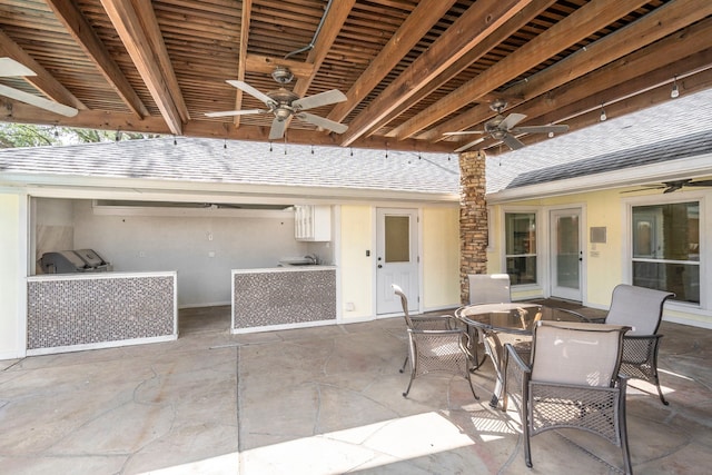 6104 Bluff Point Dr, Dallas, TX 75248 - view of patio / terrace featuring ceiling fan, outdoor dining space, and an outdoor kitchen