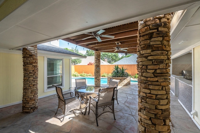 6104 Bluff Point Dr, Dallas, TX 75248 - view of patio / terrace with outdoor dining space and a ceiling fan