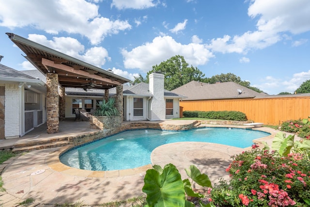 6104 Bluff Point Dr, Dallas, TX 75248 - view of pool featuring a patio, a diving board, and ceiling fan