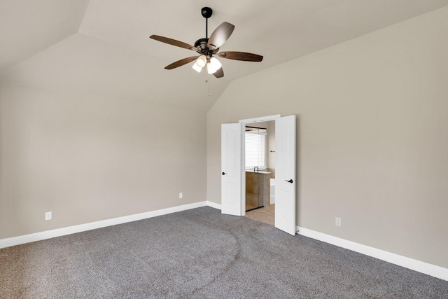 350 Windsor St, Waxahachie, TX 75165 - unfurnished bedroom with vaulted ceiling, light carpet, ceiling fan, and connected bathroom