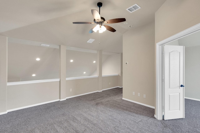 350 Windsor St, Waxahachie, TX 75165 - carpeted empty room with a ceiling fan, lofted ceiling, and recessed lighting