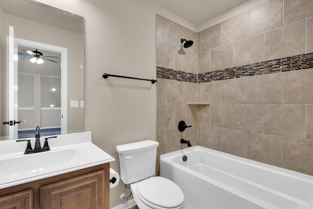 350 Windsor St, Waxahachie, TX 75165 - bathroom featuring vanity, a ceiling fan, and  shower combination