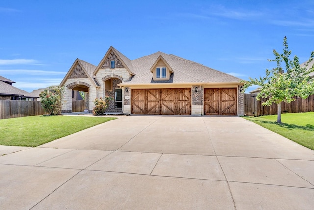 350 Windsor St, Waxahachie, TX 75165 - french country style house featuring stone siding, concrete driveway, a garage, and brick siding