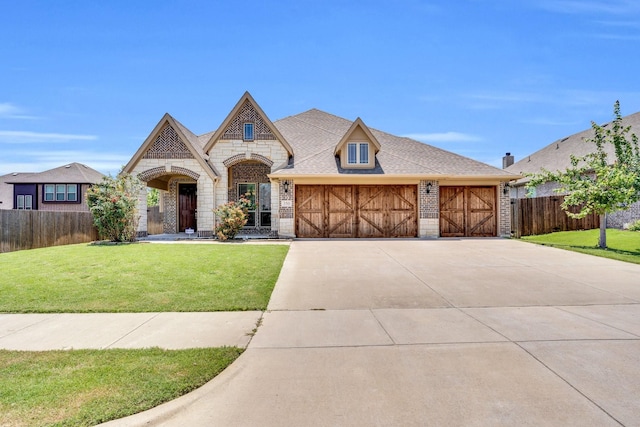 350 Windsor St, Waxahachie, TX 75165 - french country inspired facade featuring brick siding, a garage, driveway, stone siding, and roof with shingles