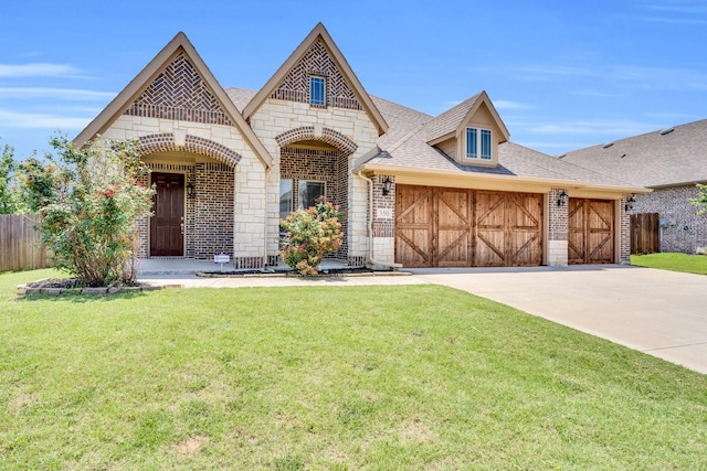350 Windsor St, Waxahachie, TX 75165 - french country home with stone siding, a garage, driveway, and brick siding