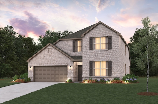 3926 Lupine Trl, Midlothian, TX 76065 - view of front facade with concrete driveway, a lawn, brick siding, and a garage
