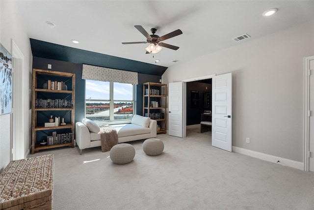 3926 Lupine Trl, Midlothian, TX 76065 - living area featuring light carpet, ceiling fan, and recessed lighting