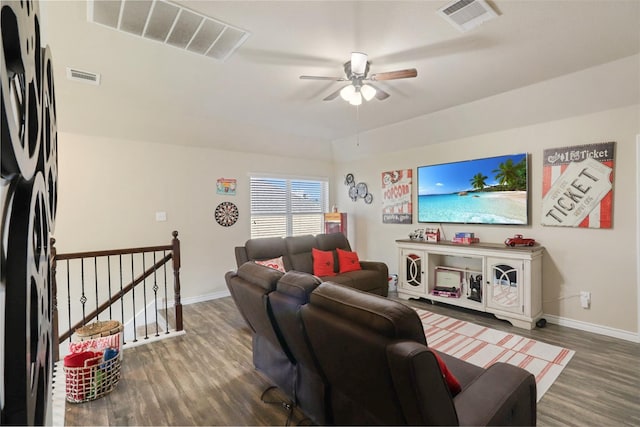 1117 Lake Woodland Dr, Little Elm, TX 75068 - living room with wood finished floors and ceiling fan