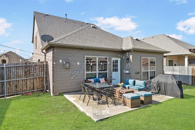 1117 Lake Woodland Dr, Little Elm, TX 75068 - back of house featuring roof with shingles, outdoor lounge area, and a patio