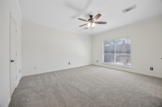 3403 Brighton Ct, Highland Village, TX 75077 - spare room with ornamental molding, a ceiling fan, and carpet flooring