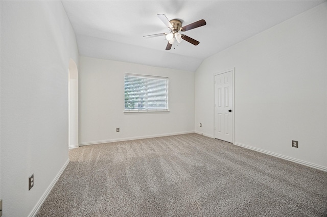 3403 Brighton Ct, Highland Village, TX 75077 - unfurnished room featuring ceiling fan, vaulted ceiling, and carpet flooring