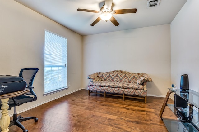 113 Cayman Dr, Lancaster, TX 75146 - office area featuring a ceiling fan and wood finished floors
