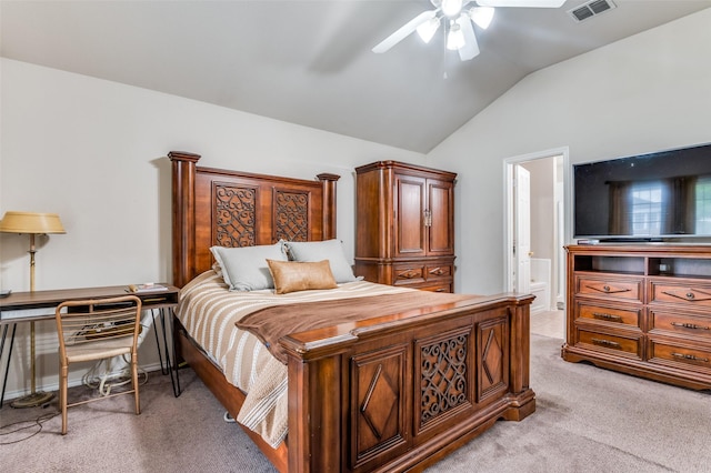 113 Cayman Dr, Lancaster, TX 75146 - bedroom with light colored carpet, lofted ceiling, ensuite bathroom, and ceiling fan
