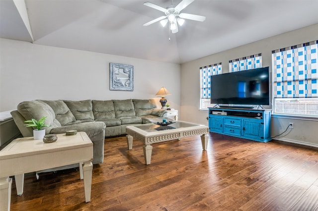 113 Cayman Dr, Lancaster, TX 75146 - living area with wood-type flooring, ceiling fan, and lofted ceiling