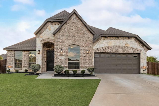 629 Dean Box Dr, Waxahachie, TX 75165 - french country style house with brick siding, roof with shingles, driveway, and a garage