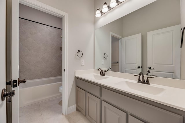 629 Dean Box Dr, Waxahachie, TX 75165 - bathroom featuring double vanity, tile patterned floors, and shower / washtub combination