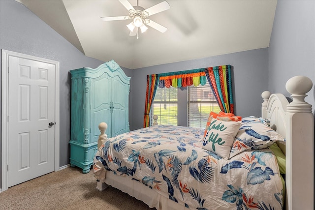 152 Guadalupe Dr, Gun Barrel City, TX 75156 - bedroom with vaulted ceiling, carpet flooring, and ceiling fan