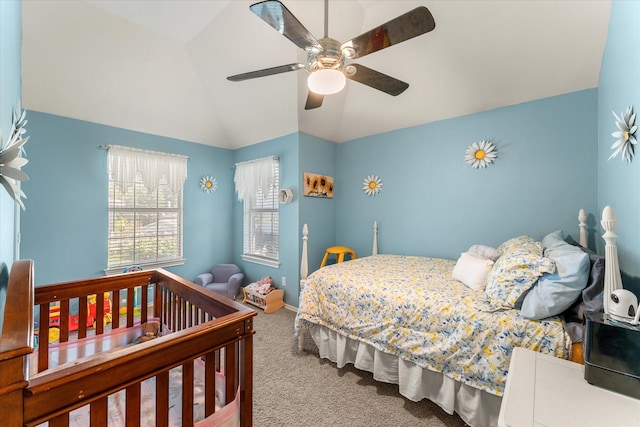 152 Guadalupe Dr, Gun Barrel City, TX 75156 - carpeted bedroom with vaulted ceiling and ceiling fan