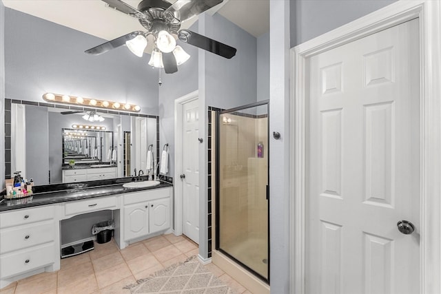152 Guadalupe Dr, Gun Barrel City, TX 75156 - full bathroom featuring a ceiling fan, a shower stall, and vanity