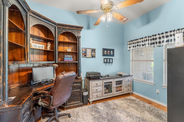 152 Guadalupe Dr, Gun Barrel City, TX 75156 - home office with a ceiling fan and wood finished floors