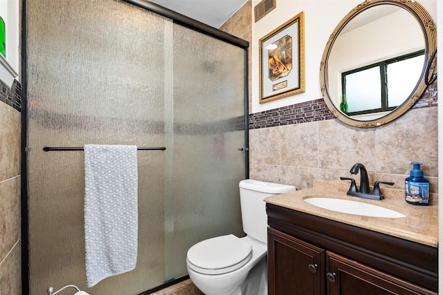 4925 Terrace Trl, Fort Worth, TX 76114 - bathroom with tile walls, vanity, and a shower with door