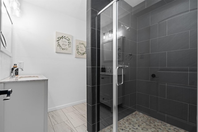 4925 Terrace Trl, Fort Worth, TX 76114 - full bath featuring vanity, a stall shower, and marble look tile flooring