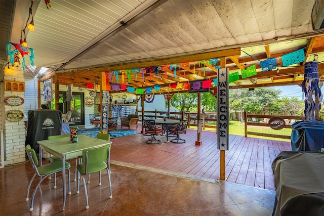 4925 Terrace Trl, Fort Worth, TX 76114 - wooden deck with outdoor dining area and a grill