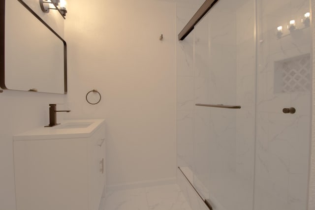3127 Mcdermott Ave, Dallas, TX 75215 - bathroom featuring marble look tiles, vanity, and a marble finish shower