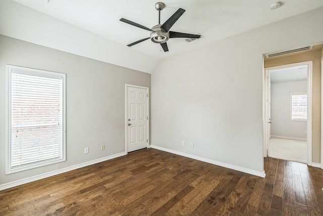4471 Chandler Dr, Frisco, TX 75034 - unfurnished room with a smoke detector, a ceiling fan, lofted ceiling, and wood finished floors