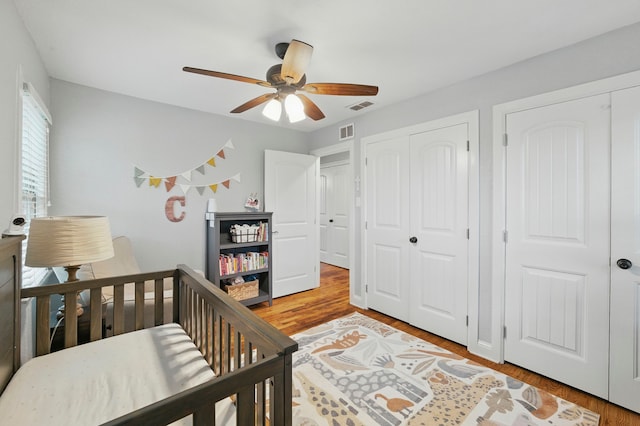3000 Binyon St, Fort Worth, TX 76133 - bedroom with light wood-type flooring, a closet, and a ceiling fan