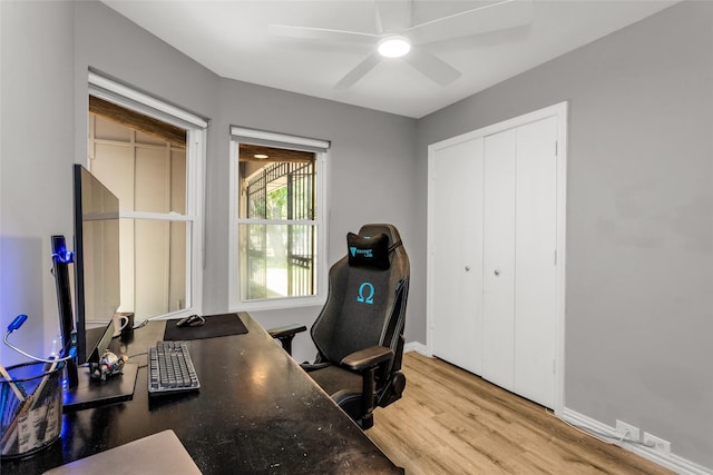 14902 Le Grande Dr, Addison, TX 75001 - office area featuring wood finished floors and a ceiling fan