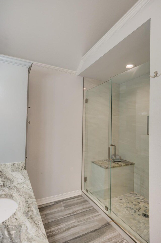 163 Sistrunk Ln, Bossier City, LA 71112 - full bath featuring a stall shower, ornamental molding, and vanity