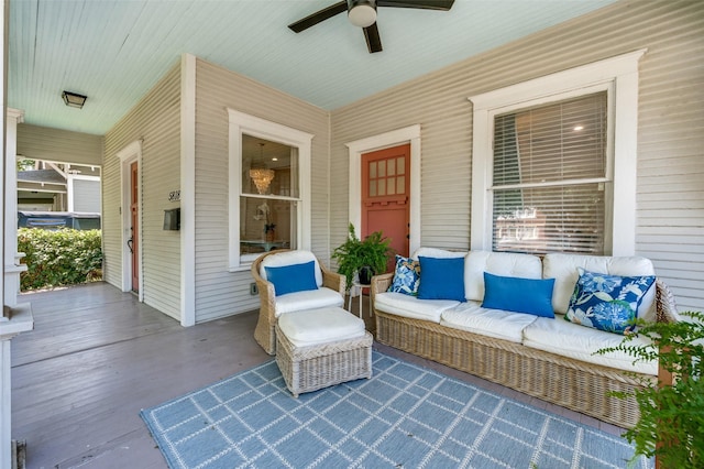 5818 Worth St, Dallas, TX 75214 - covered porch featuring a ceiling fan and an outdoor living space