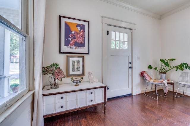 5818 Worth St, Dallas, TX 75214 - entryway with healthy amount of natural light, wood finished floors, and ornamental molding