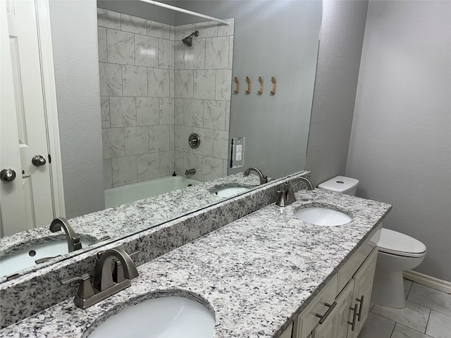 1112 Ranger Ct, Plano, TX 75075 - full bath featuring double vanity, shower / tub combination, and marble look tiles