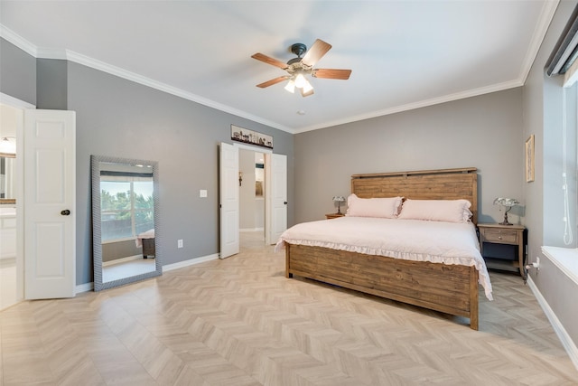 2621 Princeton Dr, Flower Mound, TX 75022 - bedroom featuring ornamental molding and ceiling fan