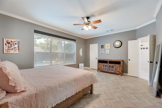 2621 Princeton Dr, Flower Mound, TX 75022 - bedroom with ornamental molding and ceiling fan
