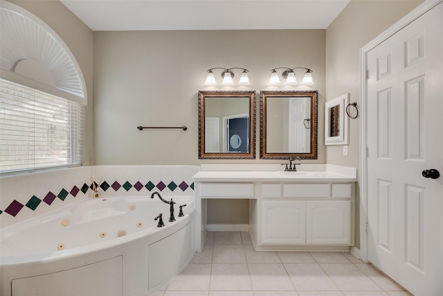 2621 Princeton Dr, Flower Mound, TX 75022 - bathroom featuring a whirlpool tub, vanity, and tile patterned floors